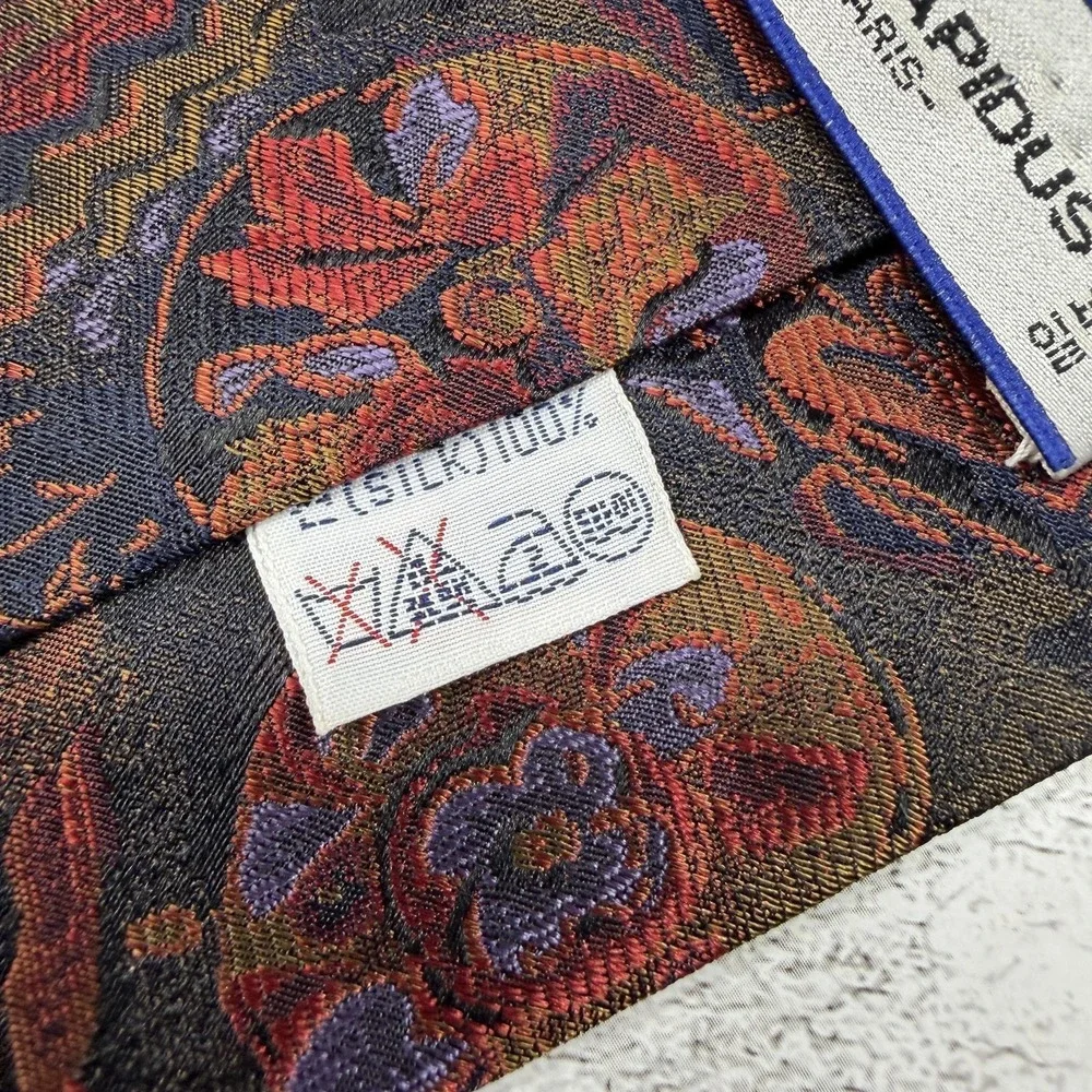 VTG Ted Lapidus Silk Tie Mens One‎ Size Black Paisley Jacquard 100% Silk Necktie